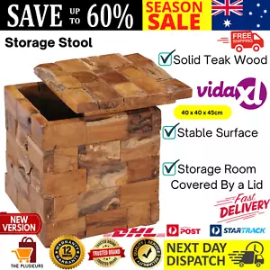 Wooden Stool With Storage Function Rustic Mosaic Design Home Decor Furniture AU - Picture 1 of 13