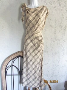 Antonio Melani nwt sz 0 tan black plaid maxi dress viscose ruched side stunning - Picture 1 of 8