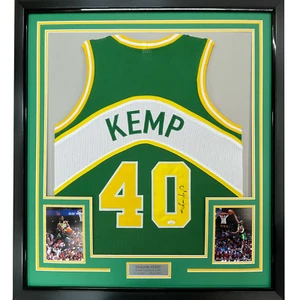 FRAMED Autographed/Signed SHAWN KEMP 33x42 Seattle Green Jersey JSA COA Auto - Picture 1 of 2