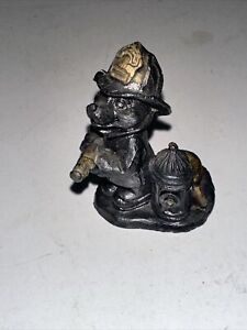 Ricker Bartlett RB Pewter Figurine Firefighter Dog With Hose And Hydrant 2”