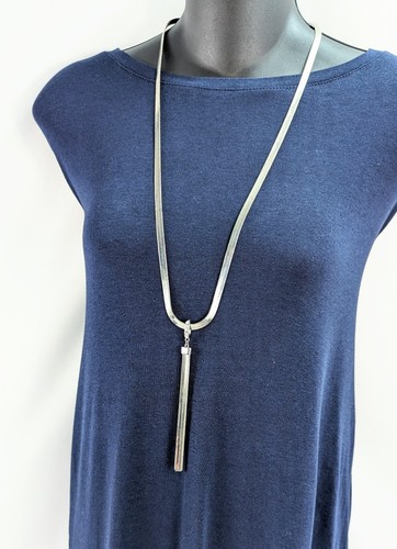 VETEMENTS Collana a spina di pesce tono argento 30" strass cristallo SLIDE ciondolo NAPPA