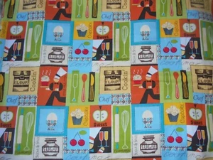 Novelty kitchen fabric, 1 yard, cupcakes, whisks, etc. - Picture 1 of 3