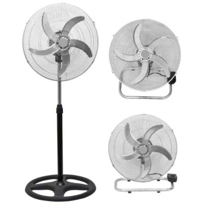 Ventilatore acciaio 3 in 1 piantana base terra tavolo muro parete 5 pale 65W - Immagine 1 di 4