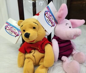 Christmas Plush Winnie the Pooh and Piglet Disney Store 8"  MIni Beans NWT - Picture 1 of 8