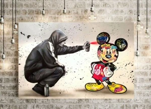 BANKSY STYLE MICKEY SPRAY CAN GRAFFITTI FRAMED CANVAS WALL ART OR POSTER PRINT - Picture 1 of 5