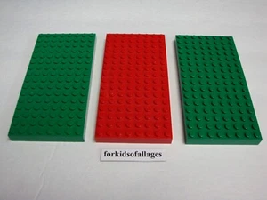 3 Lego 8X16 Dot/Stud BRICK BASE PLATES Green and Red 2.5"x5" Thick Baseplates - Picture 1 of 1