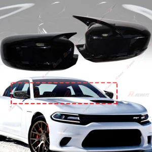 2X For Dodge Charger 2011-2020 Glossy Black Side Door Mirror Cover Trim Stick-on - Picture 1 of 8