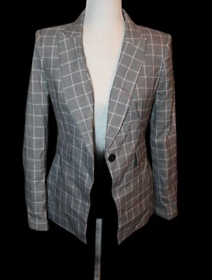 NUEVO SIN ETIQUETAS Para Mujer Tommy Hilfiger Gris Rosa Traje A Cuadros Chaqueta Separada TALLA 2 Foto 1 de 3