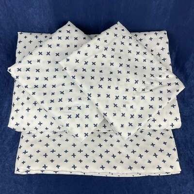 Room Essentials 4 Pc Full Sheet Set Flat Fitted 2 Pillowcases White w Navy X's - Image 1 of 4