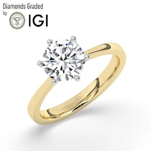 IGI, 1.50 CT, Solitaire Lab-Grown Round Diamond Engagement Ring, 18K Yellow Gold - Picture 1 of 24