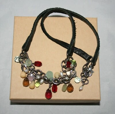 Silpada Sterling Silver Black Suede Oxidized Pearl and Glass Bead Necklace N1263 - Image 1 of 4