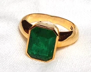 Pinky SZ:5 US Men's Natural Emerald Gemstone 14K Yellow Gold Solitaire Ring - Picture 1 of 7
