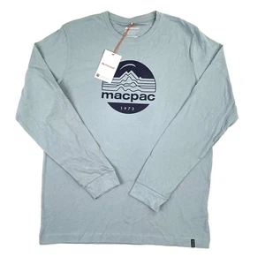 Macpac Mens Retro Graphic Long Sleeve Cotton T-Shirt Size S New Blue - Picture 1 of 5