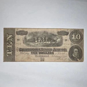1864 $10 Confederate States of America Note T-68 in VG/F Condition - Picture 1 of 4