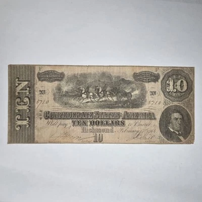 1864 $10 Confederate States of America Note T-68 in VG/F Condition - Image 1 of 4