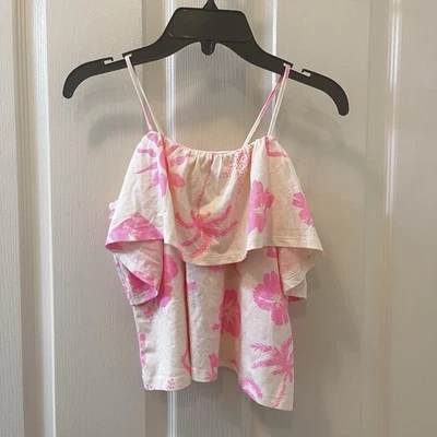 Camiseta sin mangas corta floral con volantes tropicales rosa de Zara para niñas palmeras hawaianas talla 8-9 nueva con etiquetas Foto 1 de 4