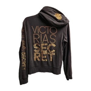 Sudadera con capucha negra vintage Victoria's Secret Supermodel Essentials lentejuelas doradas mediana - Imagen 1 de 9