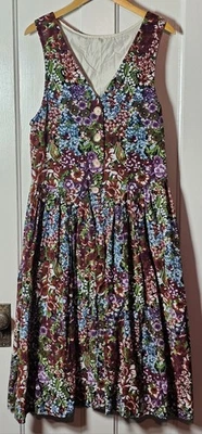 VTG Jumper Dress  Black Maroon Floral Corduroy Sleeveless Cabincore Handmade  - Image 1 of 4