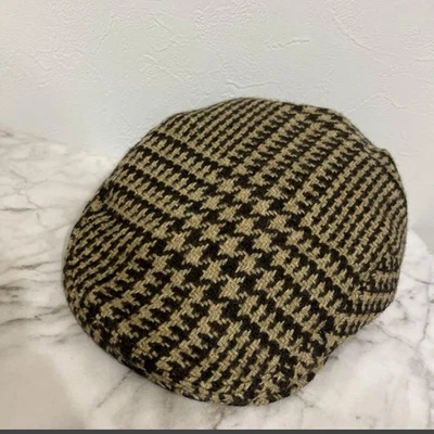 Vintage Burberry Wool Casquette Houndstooth Brown Hat - Photo 1/4