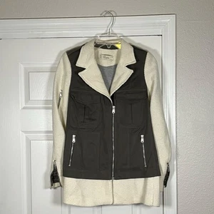 Zara Trafaluc Jacket Hybrid Womens XS Safari Bomber Tweed Biker Zip Cuff Pockets - Picture 1 of 7
