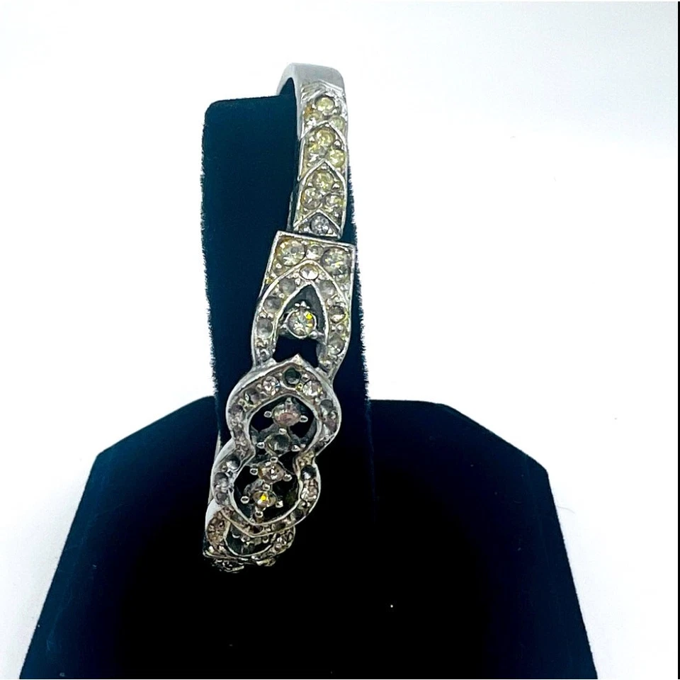 Brazalete pulsera Art Deco Pot metal estrás - tono plata boda algo viejo Foto 1 de 4