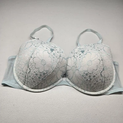 Бюстгальтер женский Victoria Secret 40D синий цветочный пуш-ап на косточках кружевной трансформируемый - Изображение 1 из 4