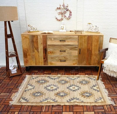 Handwoven Wool and Jute Rug Kilim Rug Southwestern Nordic Kilim Rug Moroccan Rug - Image 1 of 4