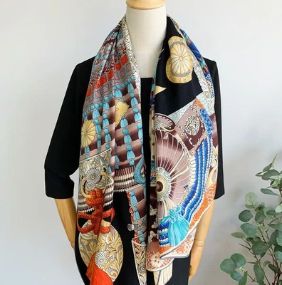 70% Cashmere 30% Silk Scarf Square Shawl  53" Bandanna Large Wrap Warrior print - Image 1 of 4