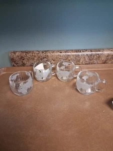 Nestle Etched Clear Glass World Globe Map COFFEE MUGS 4 W Paperwork - Picture 1 of 6
