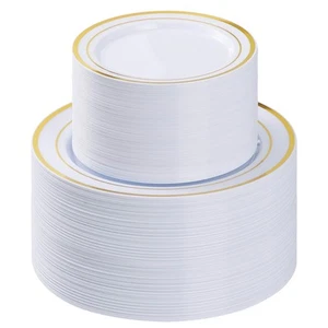 200PCS Gold Plastic Plate, Disposable Party Plates with 100 Dinner Plates and... - Picture 1 of 6