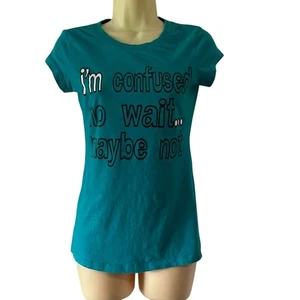 Vanity Blue “I’m Confused “ Knit Top Tee Shirt Size Medium Whimsical - Picture 1 of 8