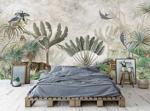 Tropical Forest Leaves Wall Mural Photo Wallpaper Animals Giant Paper Poster - Picture 1 of 7