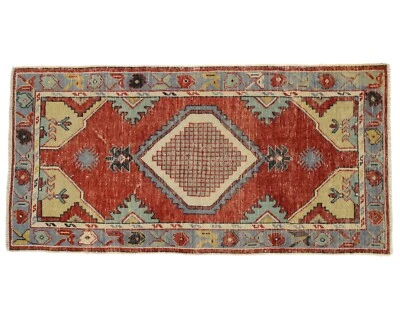 vintage turkish boho bohemien moroccan tribal southwestern runner 3x5 rug carpet - Image 1 of 4