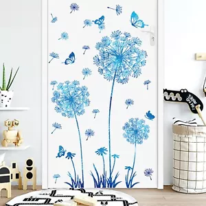 Dandelion Wall Decals Flower Stickers Murals Blue Butterflies Wall Decor for ... - Picture 1 of 6
