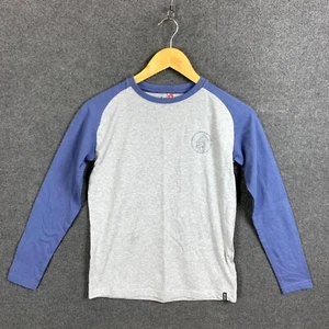 Macpac Shirt Kids 12 Years Blue Grey Long Sleeve Organic Cotton Crew Neck Logo - Picture 1 of 14
