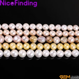 Natural Large Nuclear Near Edison Pearl Beads Jewelry Making 15" Shell Round - Picture 1 of 82