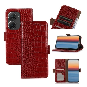 Luxus Krokodil Echtleder Hülle Stand Magnet RFID Schutz Wallet Flipcase für ASUS - Picture 1 of 14