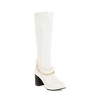 Ladies Winter Knee High Boots Pointed Toe Block Mid Heels PU Leather Shoes New