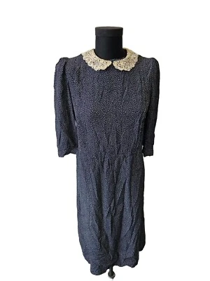 Maxi Vestido De Colección Azul Marino Pradera Rayón Secretaria Abuela Tobillo Midi 6 Karin Stephens Foto 1 de 4