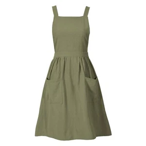 Cotton Linen Pinafore Apron Dress for Women with Pockets Cute Art Chef Aprons... - Picture 1 of 8