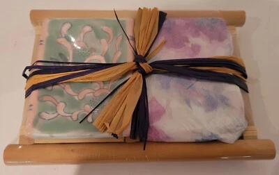 Vintage Porcelain Dish and 2 Soaps on Bamboo Tray-Ben Rickert - England-NEW - Image 1 of 4