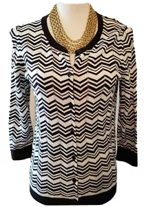 Cárdigan ligero con botones Talbots para mujer azul blanco estampado en zigzag mangas 3/4 S - Imagen 1 de 5