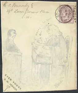 1889 1d Lilac St Johns Wood Duplex Hand Drawn Front Plaintiff Judge Artist Signd - Picture 1 of 1