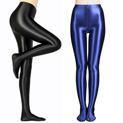 Women Satin Shiny Opaque Pantyhose Wetlook Stretch Fitness Yoga Stockings Tights - Image 1 of 4