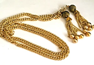 VINTAGE Gold tone Tassel Rope Womens Chain Link Belt 48" - Picture 1 of 3