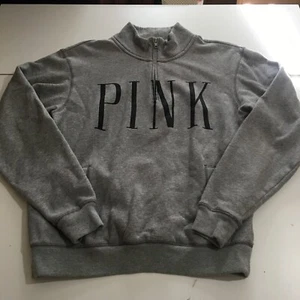 Pink Victoria's Secret Womens Small Gray 1/4 Zip Pullover Sweatshirt - Picture 1 of 8