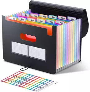 Accordion File Organizer, 12-Pocket Document Folder for Receipts & Bills - Black - Picture 1 of 6