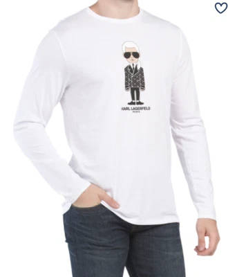NWT Karl Lagerfeld Character Graphic Print Long Sleeve Tee T-shirt SizeL White - Image 1 of 4