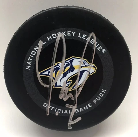 SIGNED AUTO OFFICIAL NHL GAME PUCK NASHVILLE PREDATORS YANNICK WEBER NEW Cover