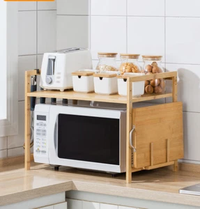 Bamboo Wood Microwave Oven Stand Rack Holder Kitchen Organizer Storage Shelf NEW - Picture 1 of 17